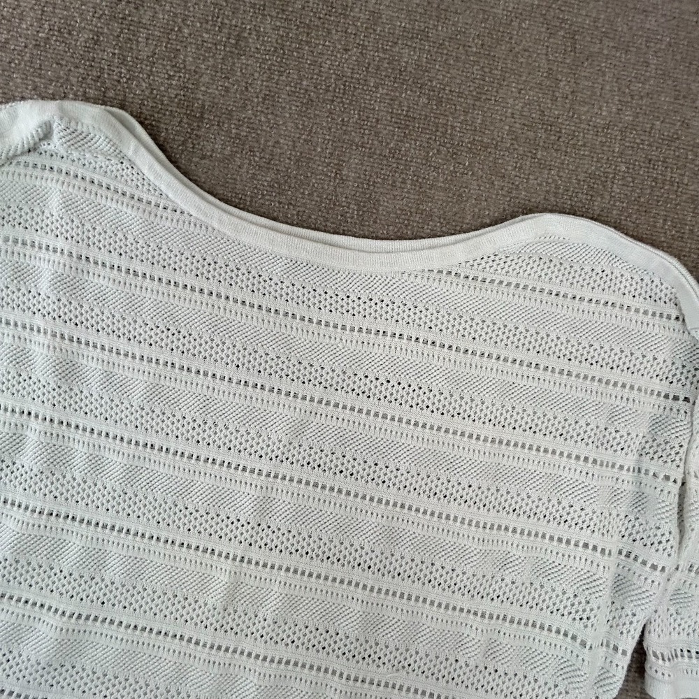 Bebe Crochet Knit Top Womens Large White Viscose Casual Boat Neck Thermal Winter